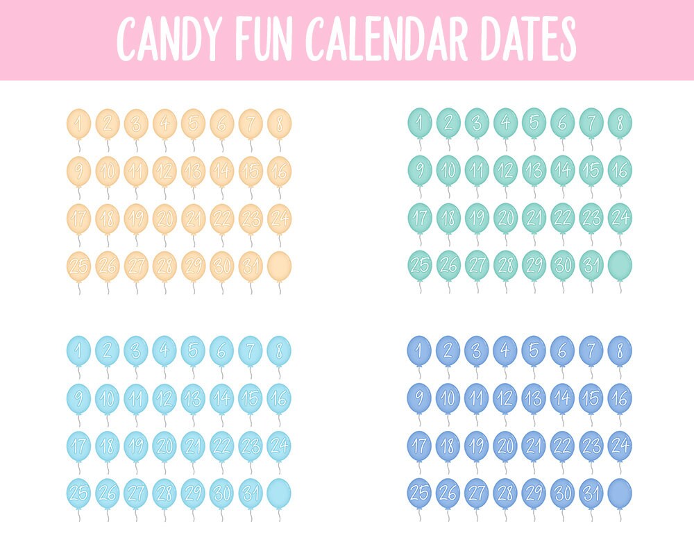 Candy Fun Calendar Date Digital Stickers | GoodNotes, iPad and Android