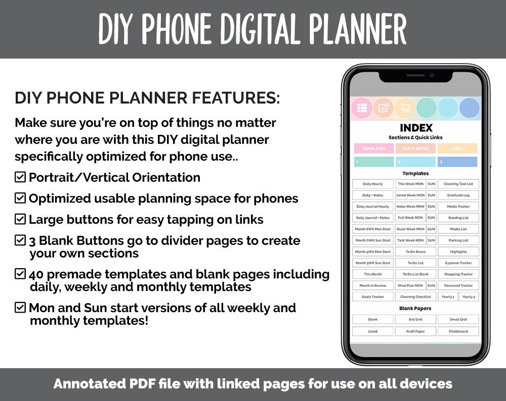 DIY Phone Digital Planner | Candy Theme | Goodnotes, iPad & Android | Hobonichi, Planner, Notebook
