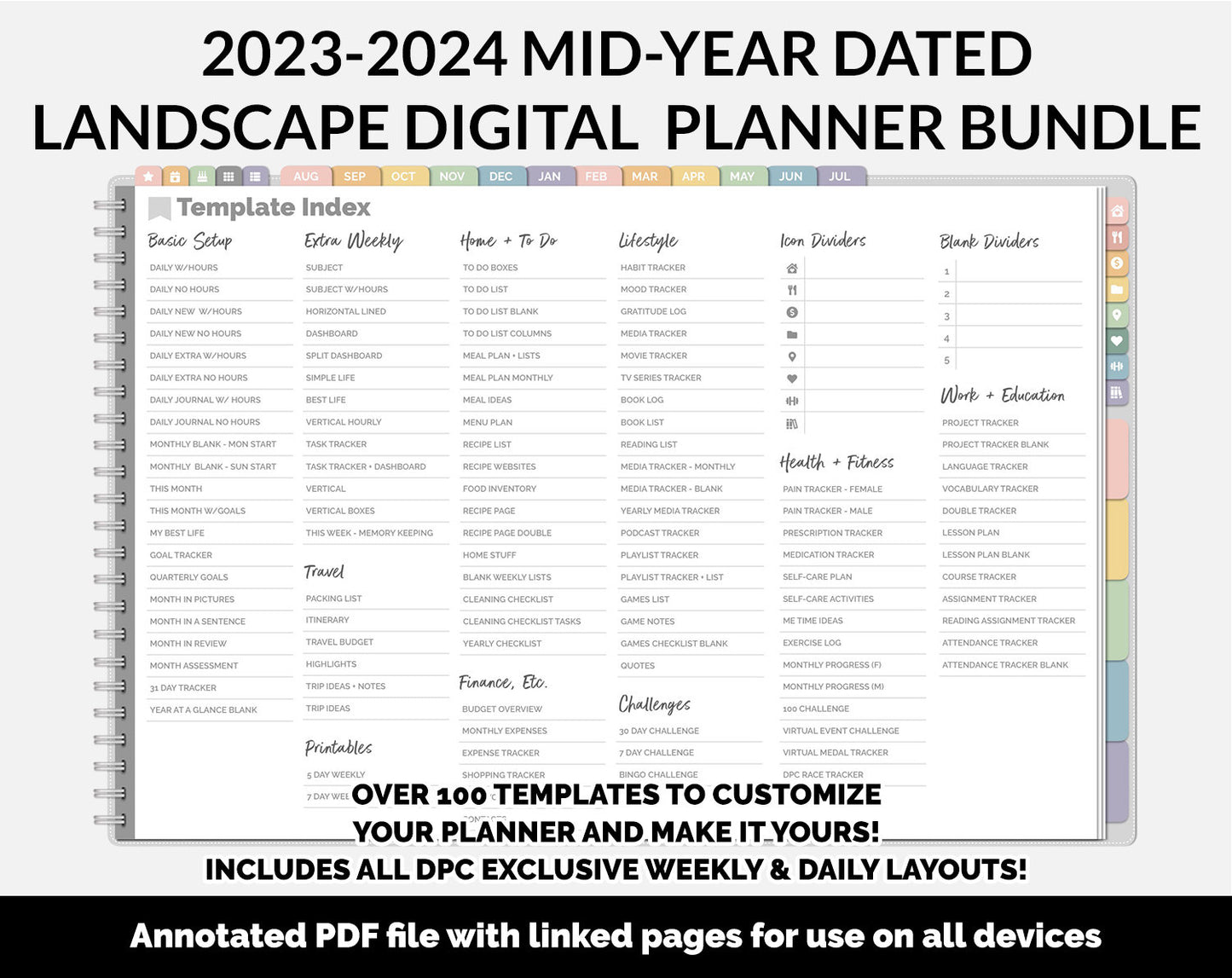 BUNDLE! 2023-2024 Dated Mid-Year Landscape Digital Planner | Boho | GoodNotes, iPad & Android | Academic Year