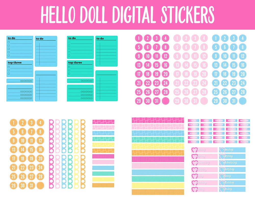 Hello Doll Digital Stickers | GoodNotes, iPad & Android | Summer, Movies, Beach, Planner Girls