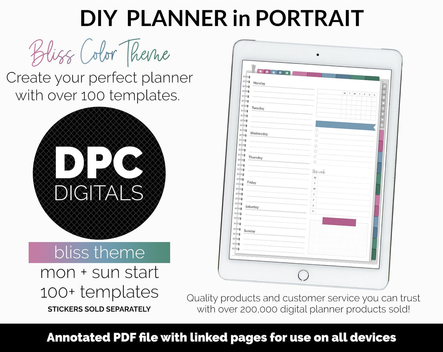DIY Portrait Digital Planner | Bliss Theme | Goodnotes, iPad & Android