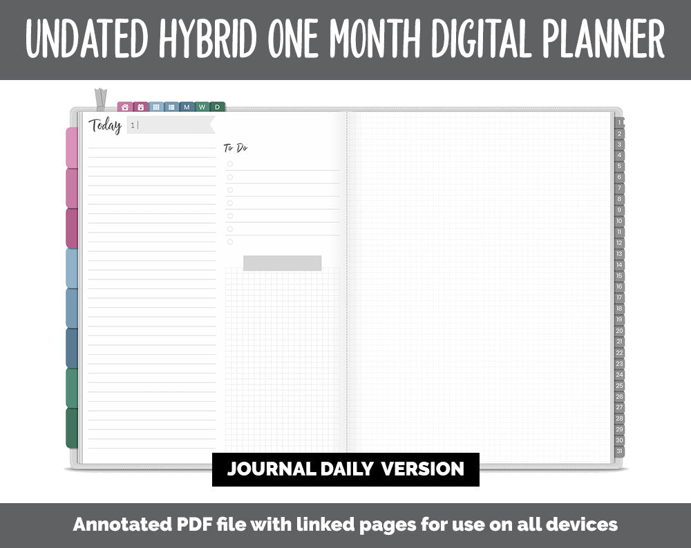 Undated Hybrid One Month Digital Planner | Bliss Theme | GoodNotes, iPad & Android