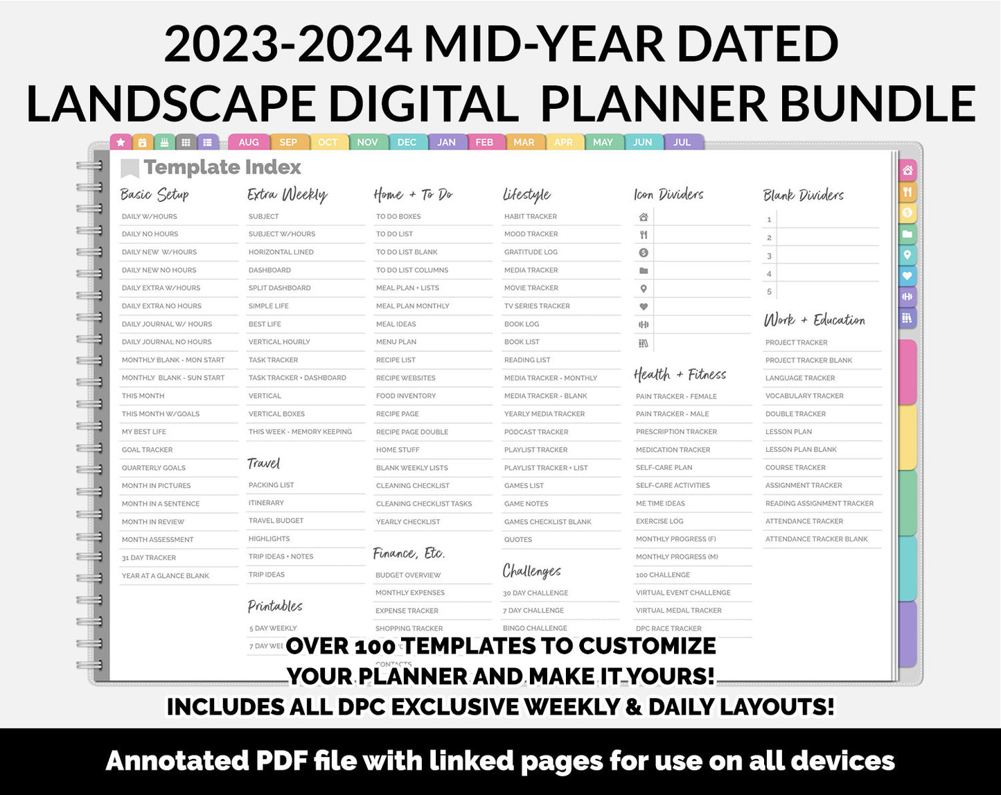 BUNDLE! 2023-2024 Dated Mid-Year Landscape Digital Planner | Rainbow | GoodNotes, iPad & Android | Academic Year