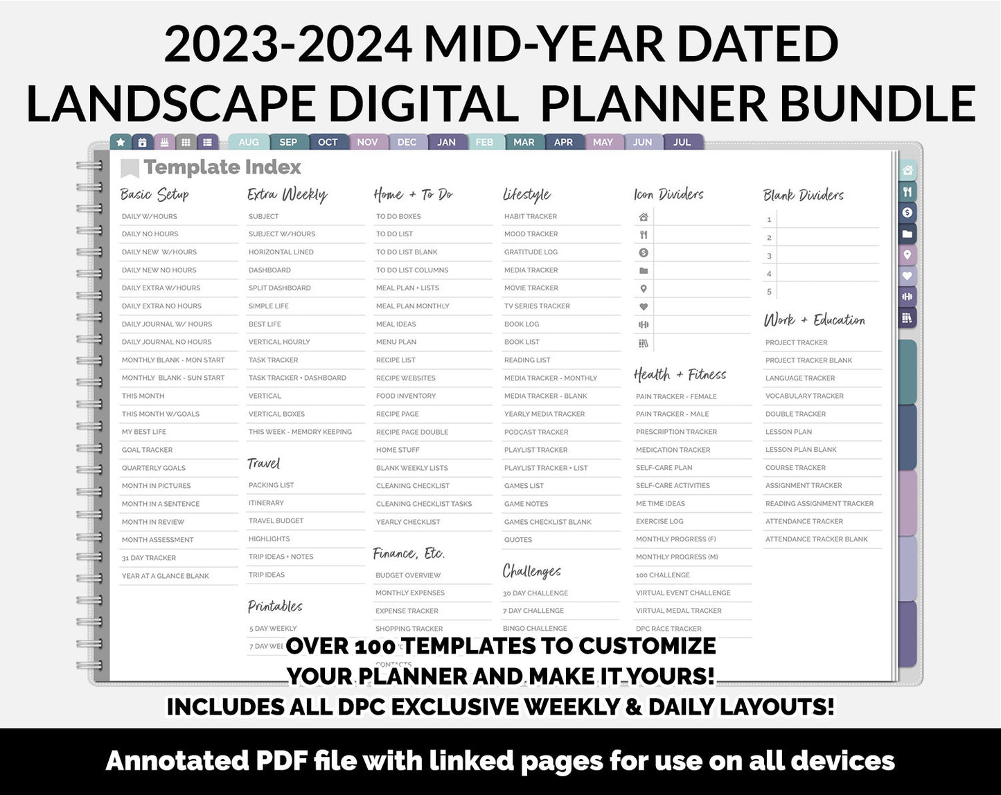 BUNDLE! 2023-2024 Dated Mid-Year Landscape Digital Planner | Destiny | GoodNotes, iPad & Android | Academic Year