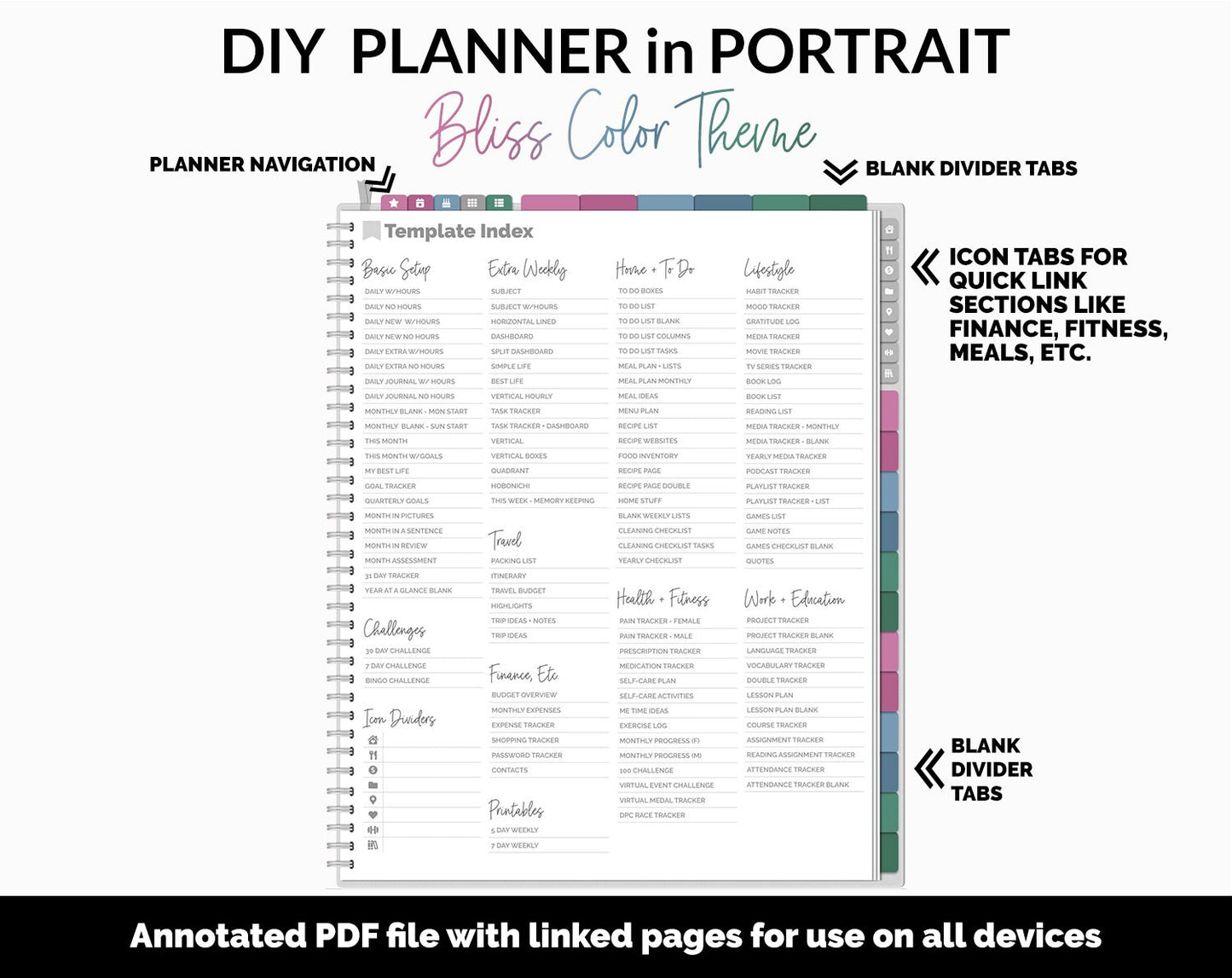 DIY Portrait Digital Planner | Bliss Theme | Goodnotes, iPad & Android