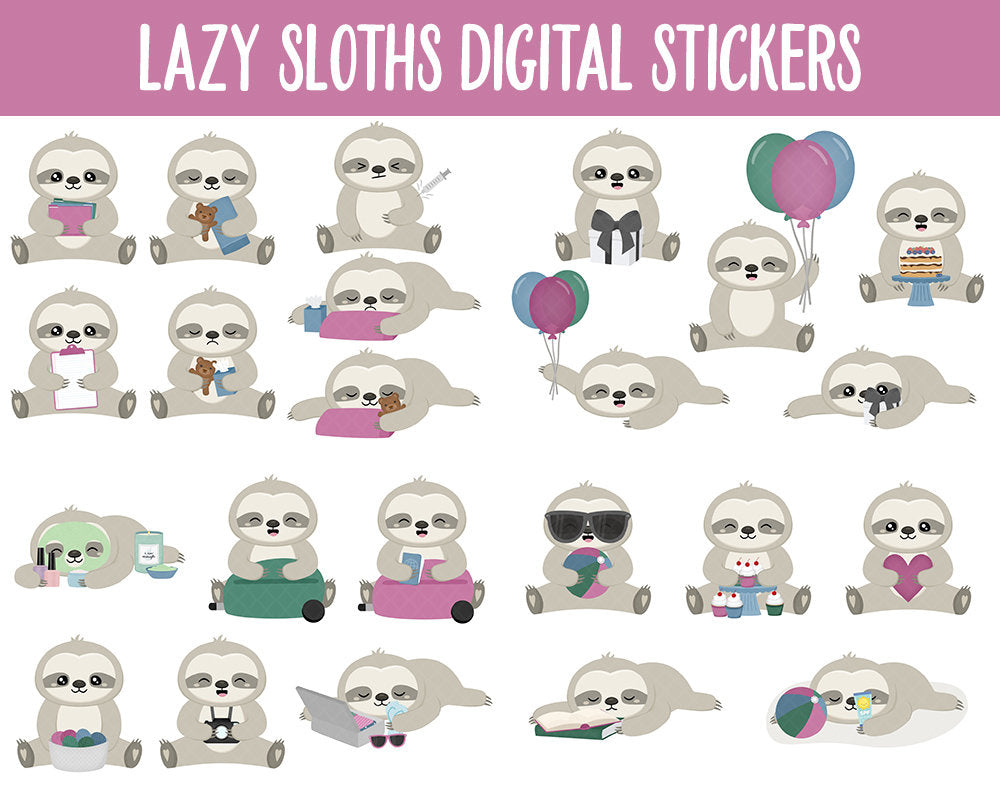 Lazy Sloths Digital Planner Stickers | GoodNotes, iPad and Android | Activities, Tasks, Sassy, Simon, August