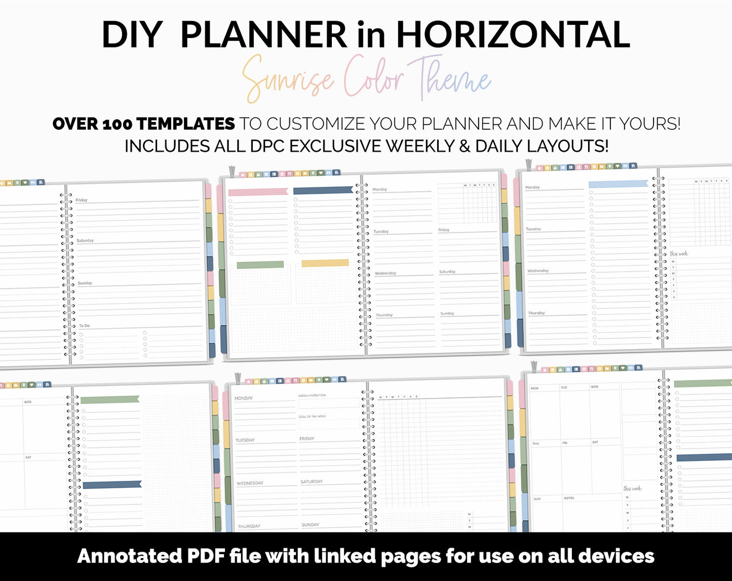 DIY Horizontal Digital Planner | Sunrise Theme | Goodnotes, iPad & Android