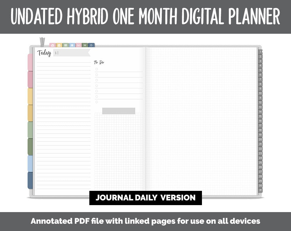 Undated Hybrid One Month Digital Planner | Sunrise Theme | GoodNotes, iPad & Android