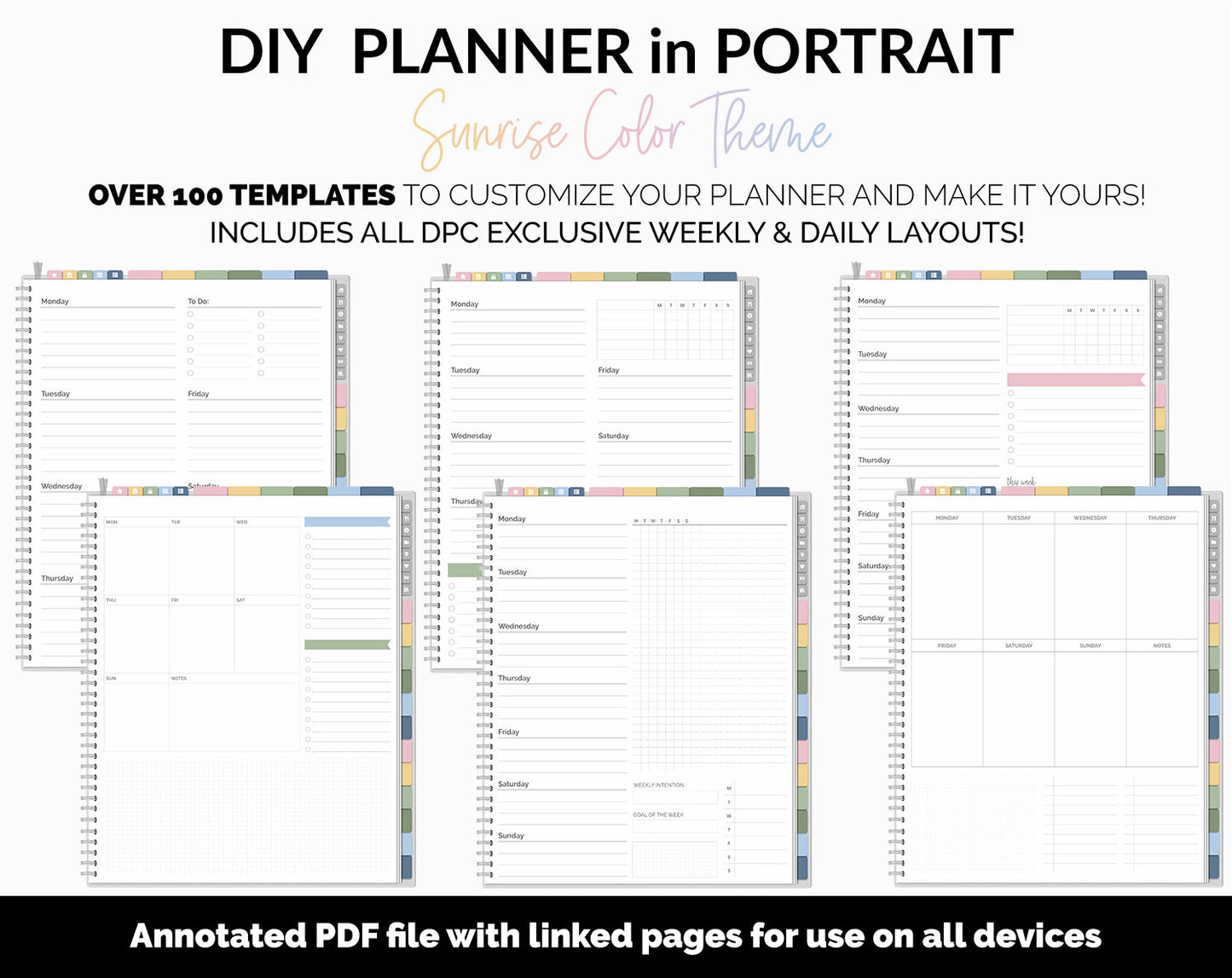 DIY Portrait Digital Planner | Sunrise Theme | Goodnotes, iPad & Android