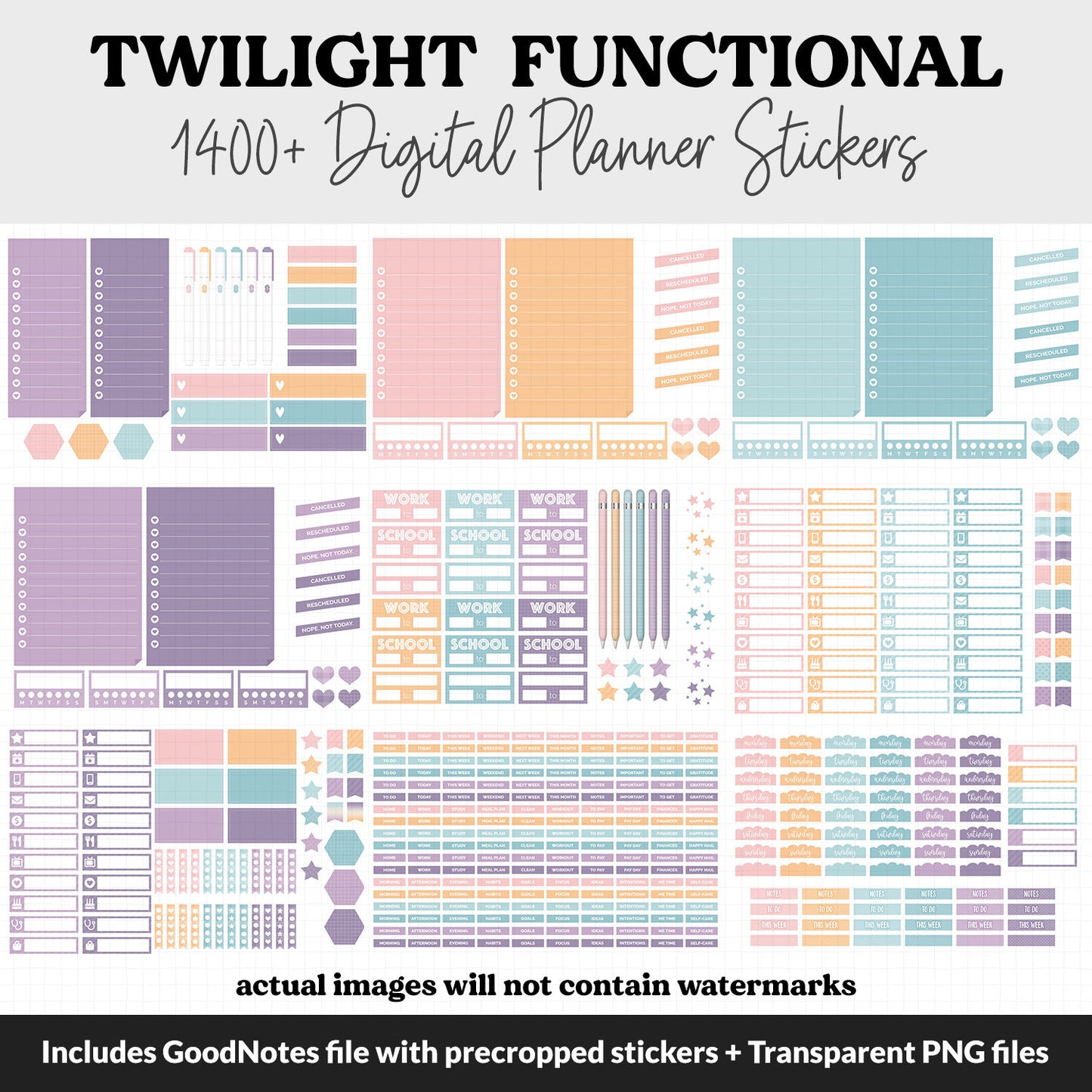 Twilight Functional Digital Sticker Set | GoodNotes, iPad & Android | Papers, Sticky Notes, Chores, Work, Adulting, Tasks, Dates