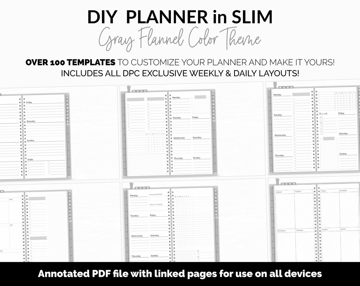 DIY Slim Digital Planner | Gray Flannel Theme | GoodNotes, iPad & Android