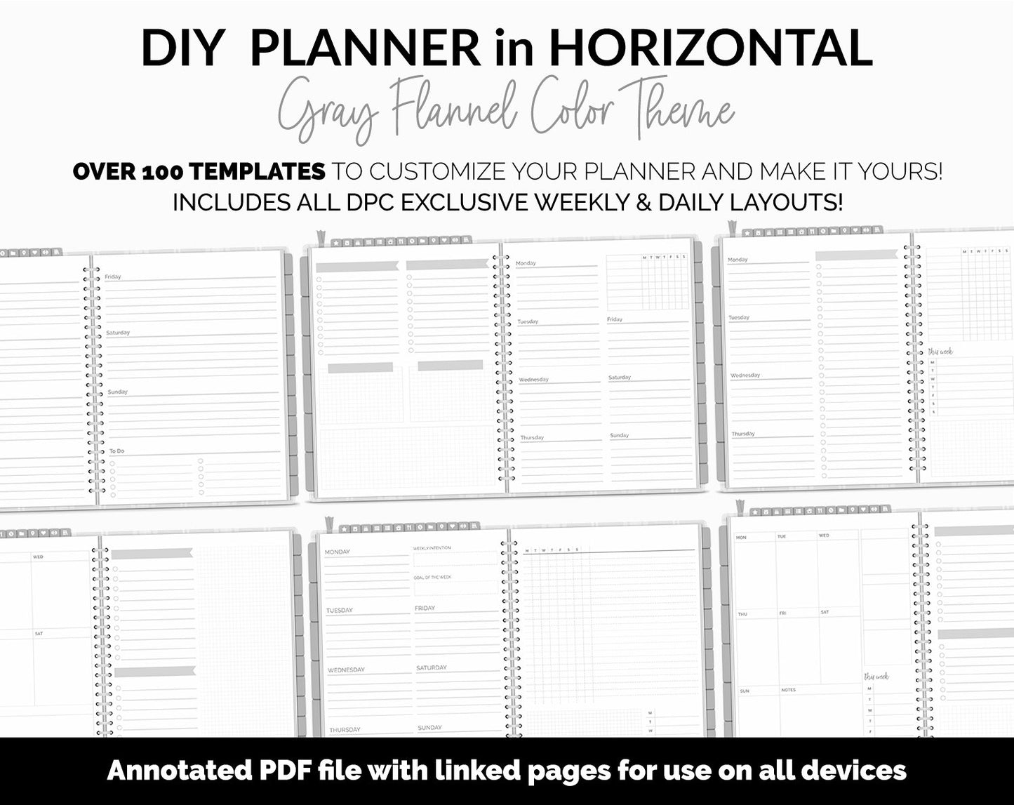DIY Horizontal Digital Planner | Gray Flannel Theme | Goodnotes, iPad & Android