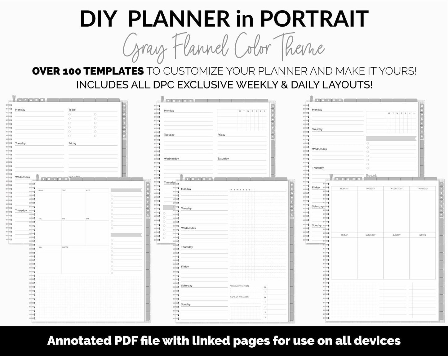 DIY Portrait Digital Planner | Gray Flannel Theme | Goodnotes, iPad & Android