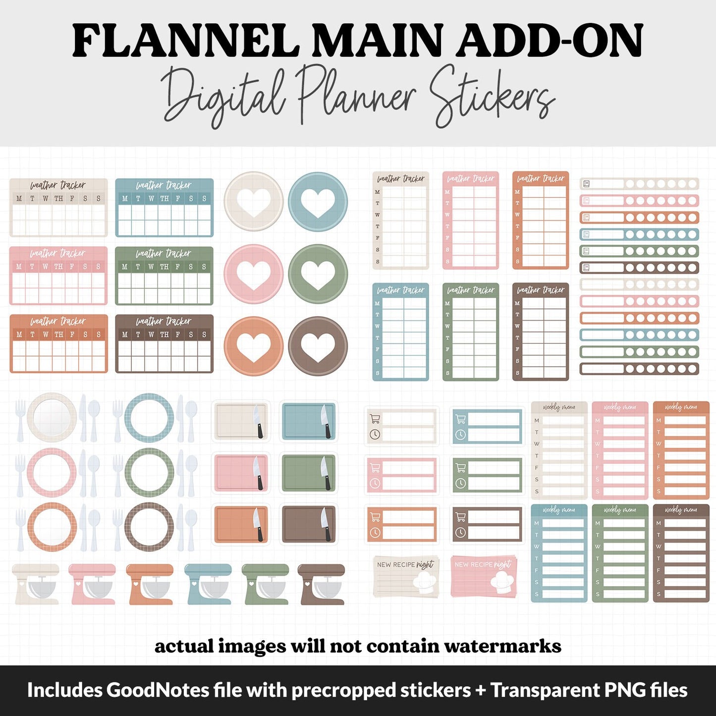 Flannel Add-On Digital Stickers | GoodNotes & iPad | Trackers, Budget, Meal Planning, Health, Habits