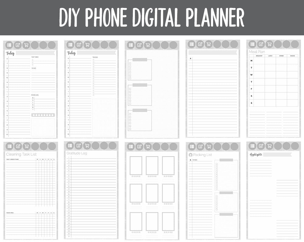 DIY Phone Digital Planner | Gray Flannel Theme | Goodnotes, iPad & Android | Hobonichi, Planner, Notebook