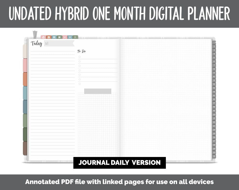 Undated Hybrid One Month Digital Planner | Flannel Theme | GoodNotes, iPad & Android