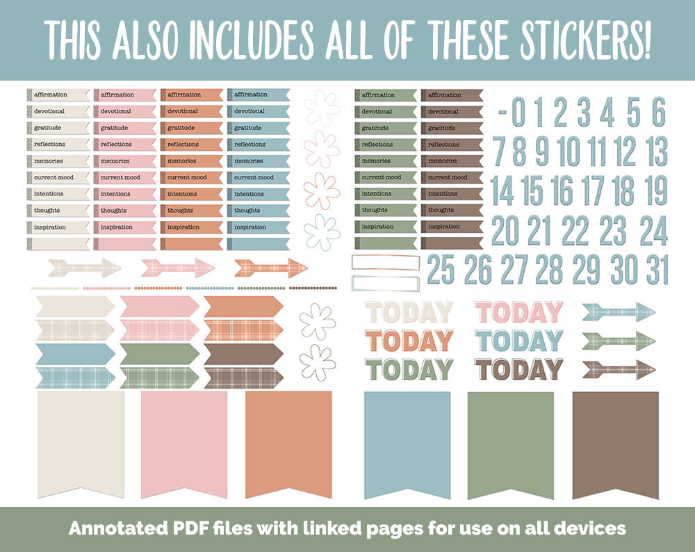 31 Day Digital Journal + Sticker Bundle | Flannel Theme