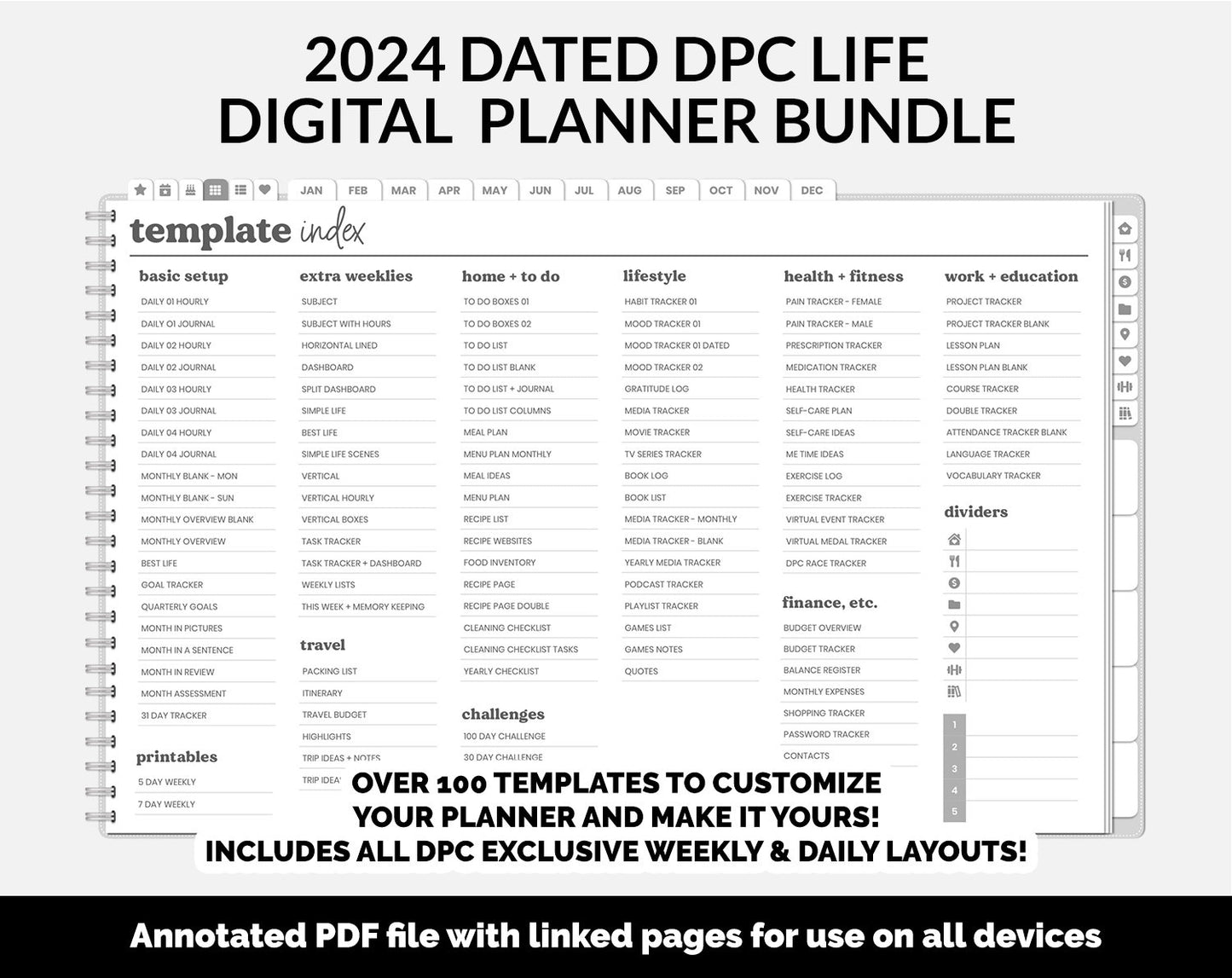 BUNDLE! 2024 Dated DPC Life Digital Planner | Whiteout | GoodNotes, iPad & Android | Landscape