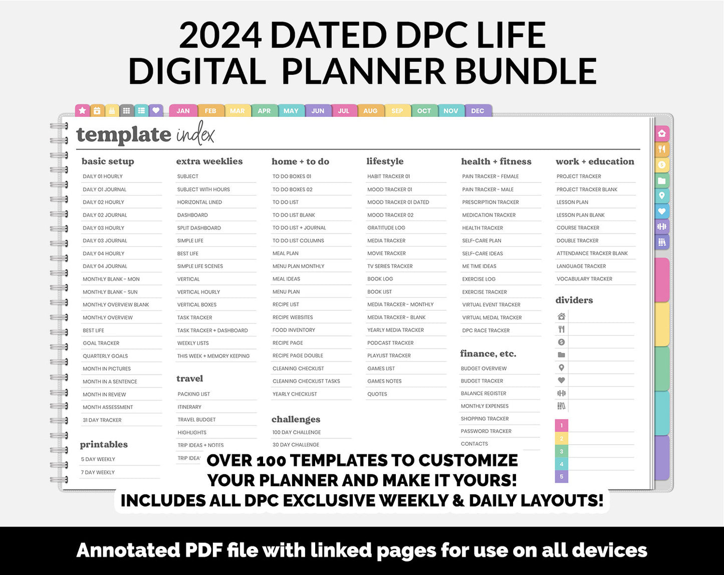 BUNDLE! 2024 Dated DPC Life Digital Planner | Rainbow | GoodNotes, iPad & Android | Landscape