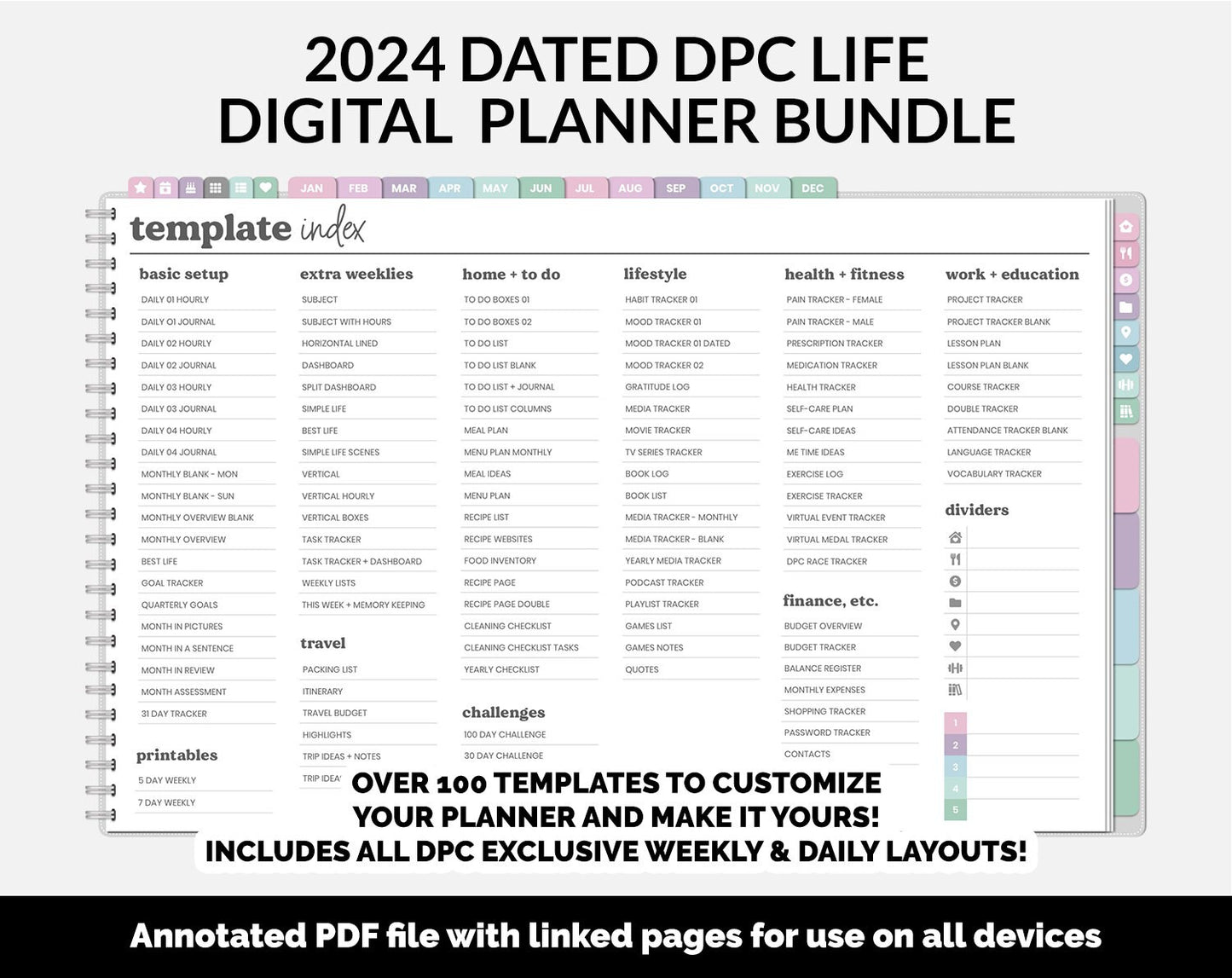 BUNDLE! 2024 Dated DPC Life Digital Planner | Waves | GoodNotes, iPad & Android | Landscape