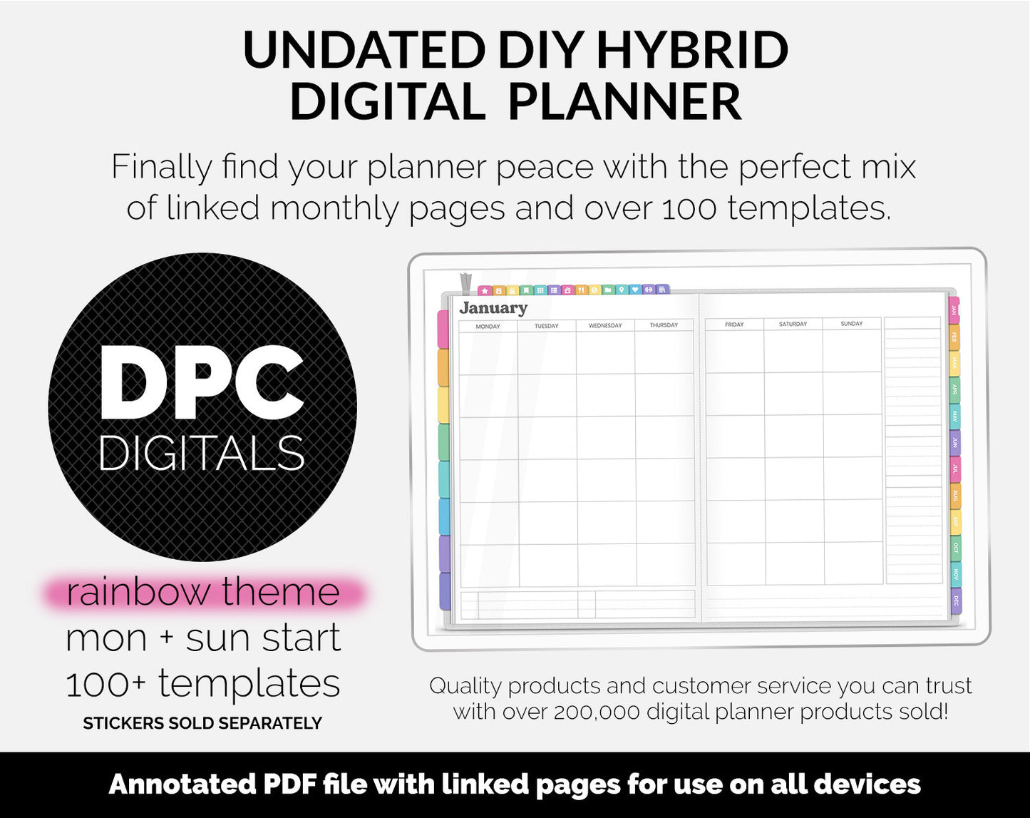 Undated DIY Hybrid Digital Planner | Rainbow | GoodNotes, iPad & Android
