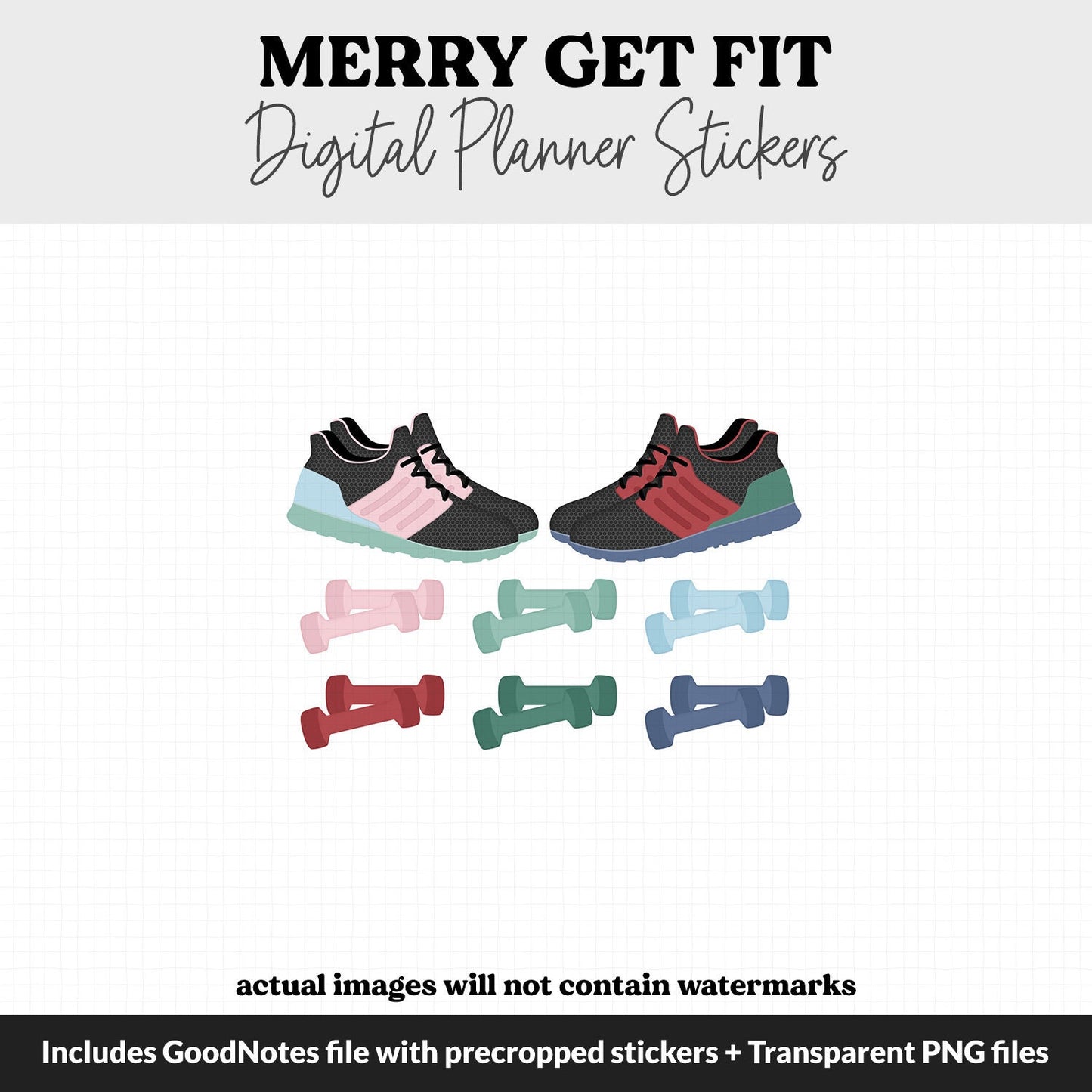 Get Fit Merry Digital Stickers | GoodNotes & iPad | Fitness, Health, Self-Care, Workout