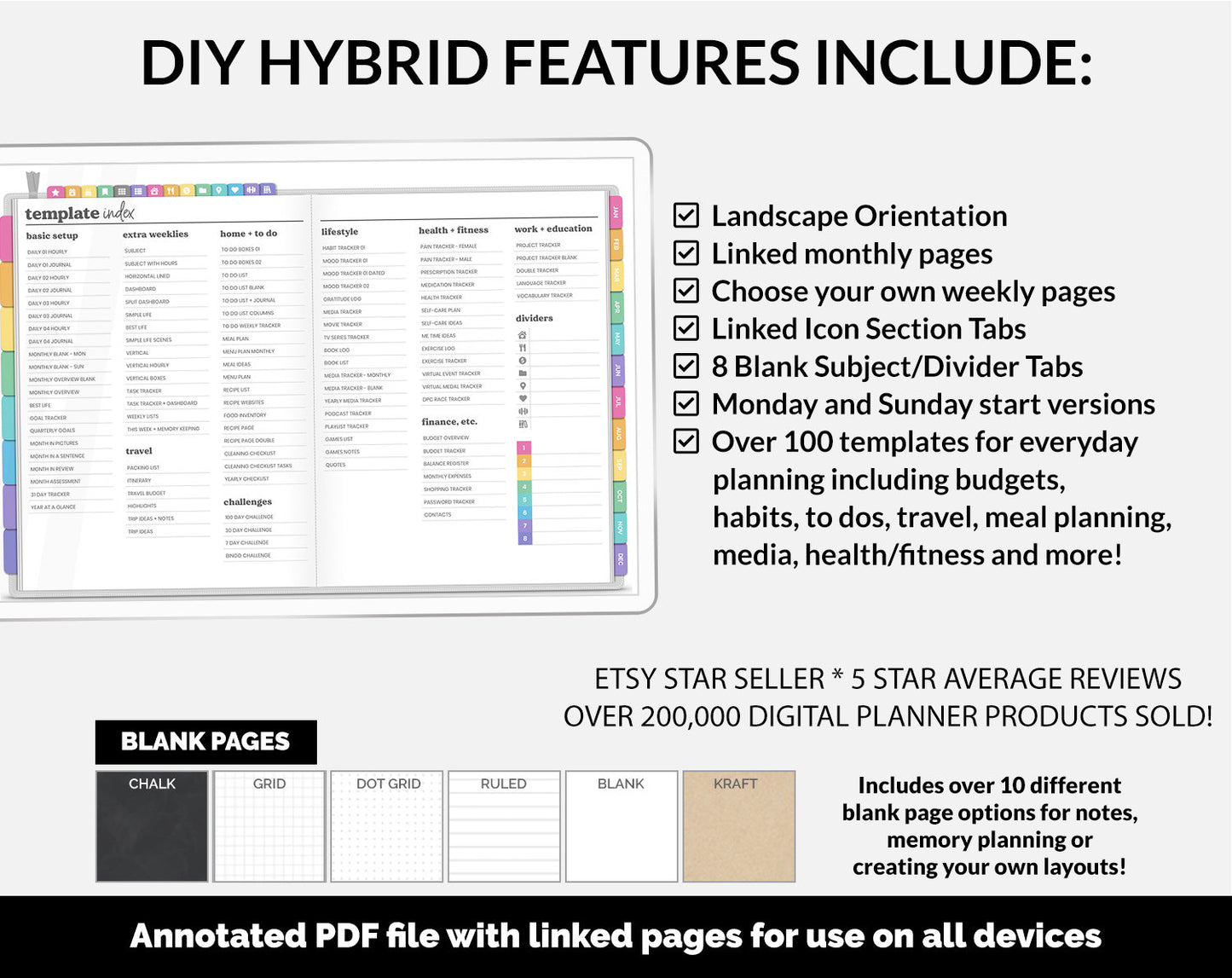 Undated DIY Hybrid Digital Planner | Rainbow | GoodNotes, iPad & Android
