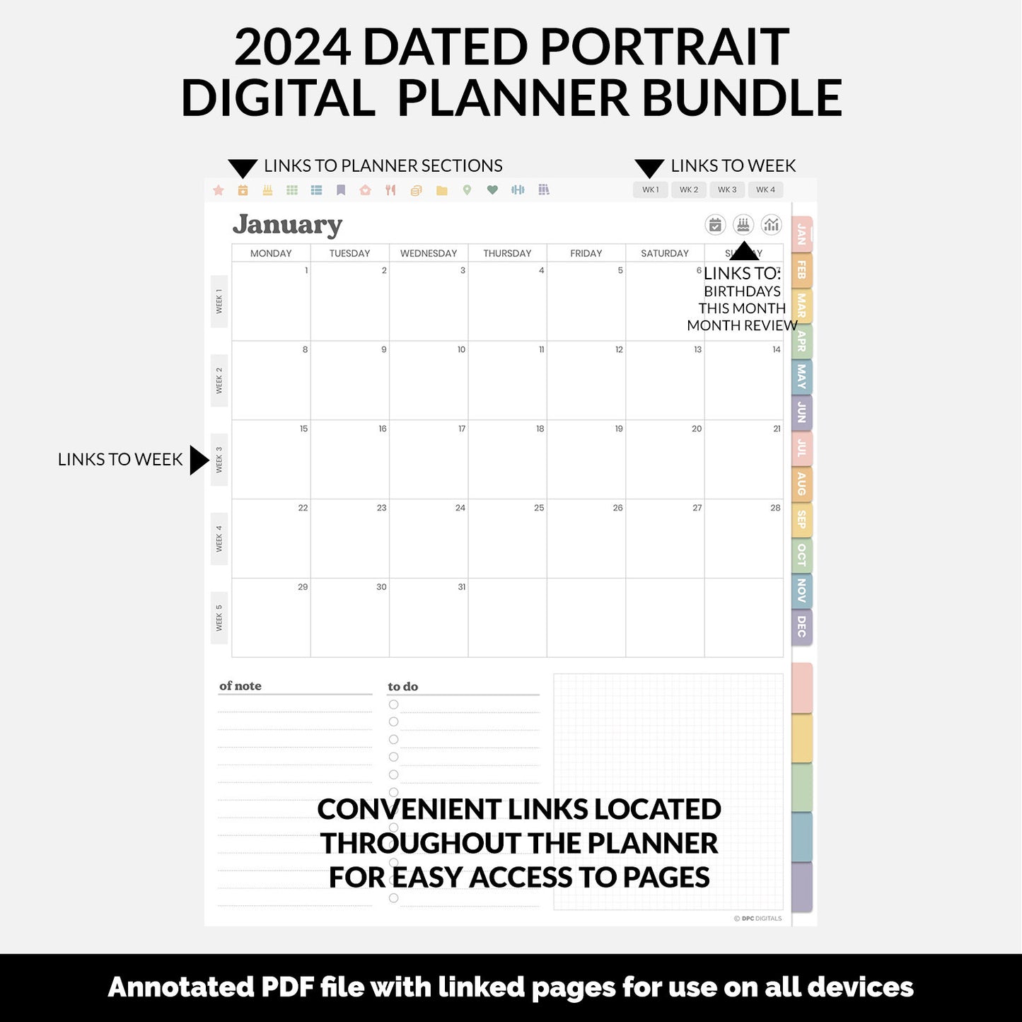 BUNDLE! 2024 Dated Portrait Digital Planner | Boho | GoodNotes, iPad & Android