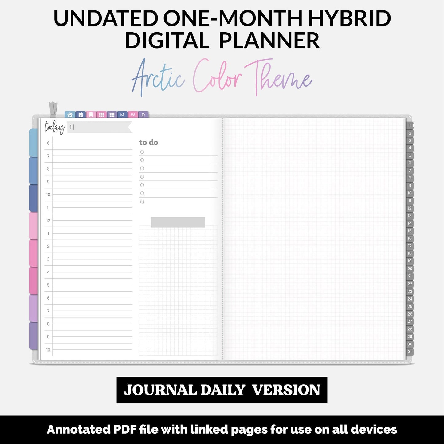 Undated Hybrid One Month Digital Planner | Arctic Theme | GoodNotes, iPad & Android