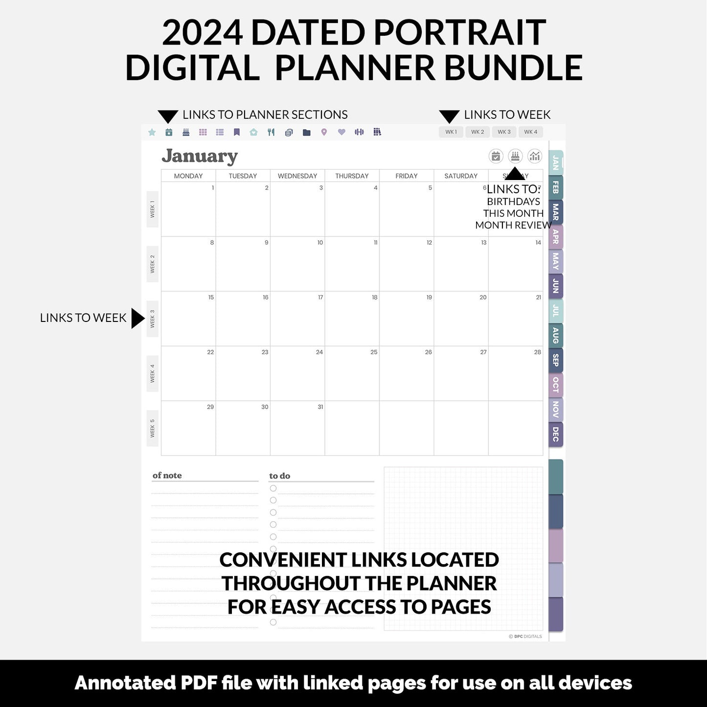BUNDLE! 2024 Dated Portrait Digital Planner | Destiny | GoodNotes, iPad & Android