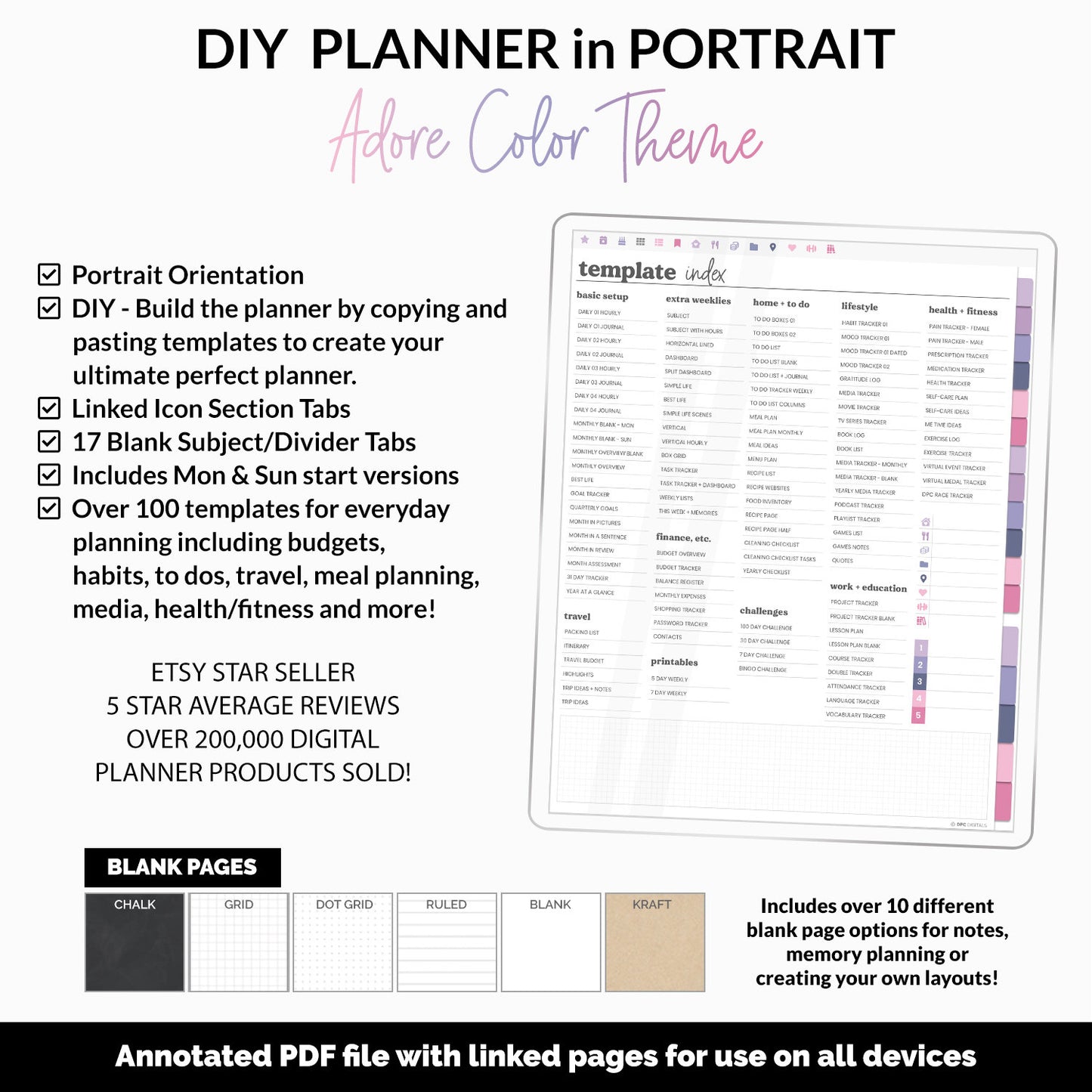DIY Portrait Digital Planner | Adore Theme | Goodnotes, iPad & Android