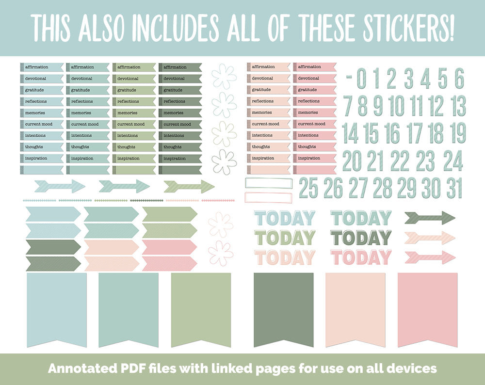 31 Day Digital Journal + Sticker Bundle | Bloom Theme