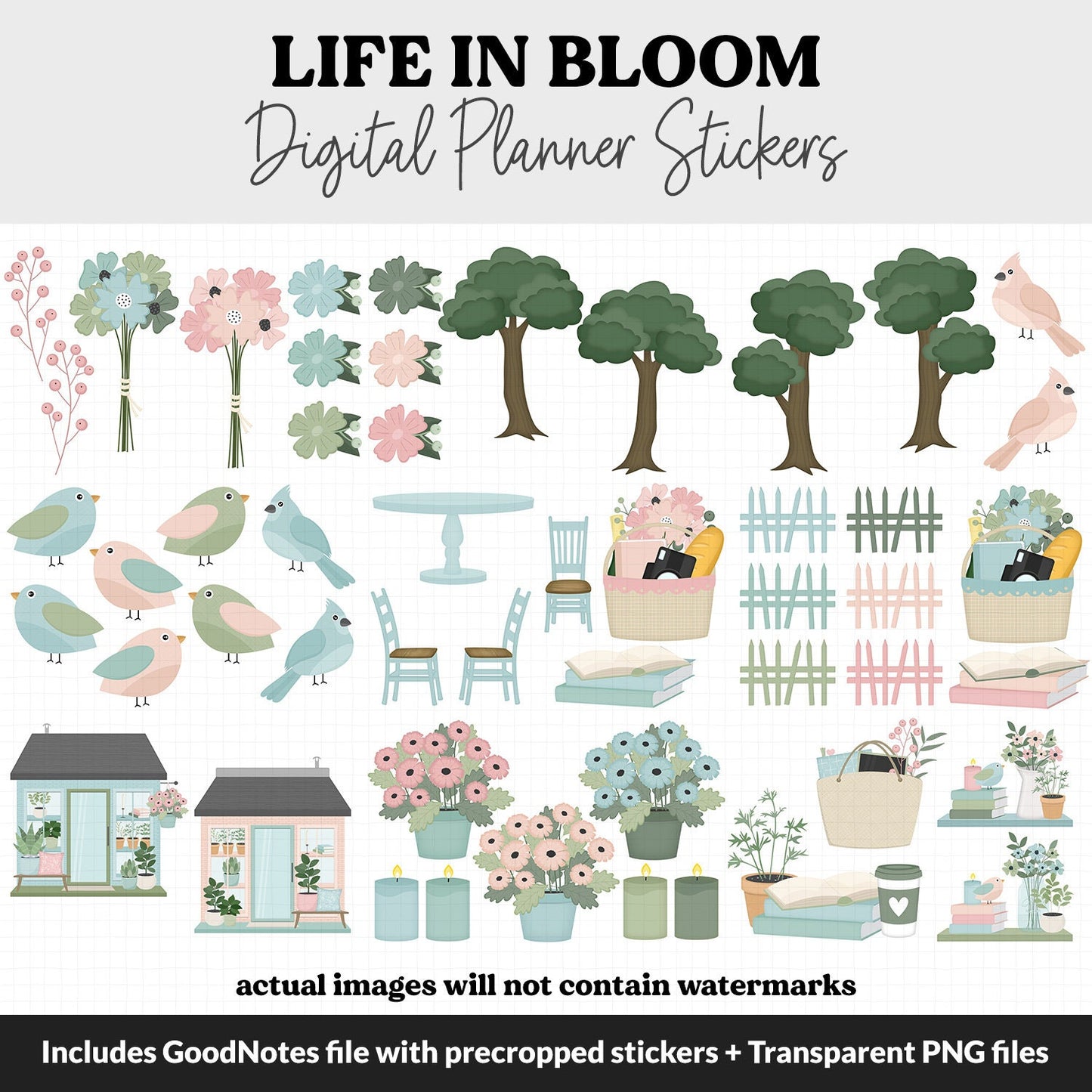 Life in Bloom Digital Planner Stickers | GoodNotes, iPad and Android | March, Spring, Floral, Home, Decor, Outdoor, Garden
