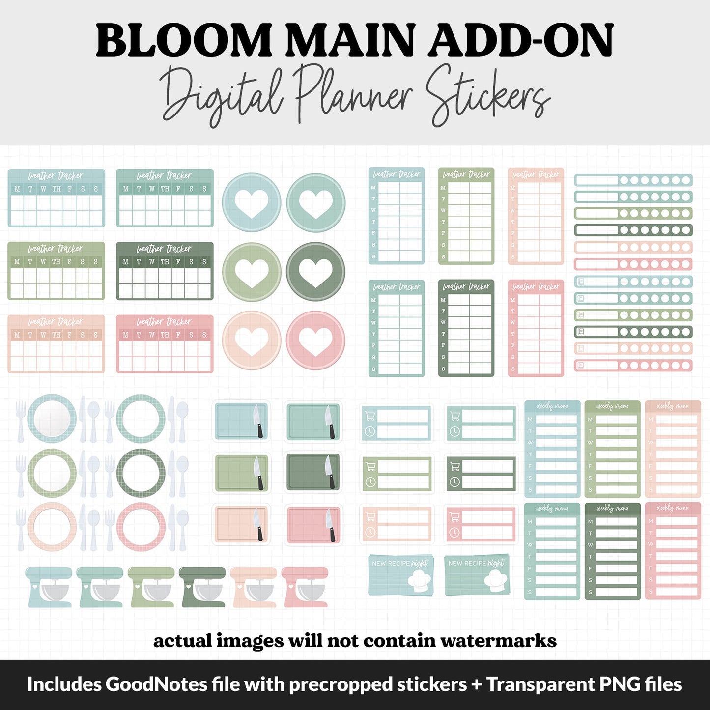 Bloom Add-On Digital Stickers | GoodNotes & iPad | Trackers, Budget, Meal Planning, Health, Habits