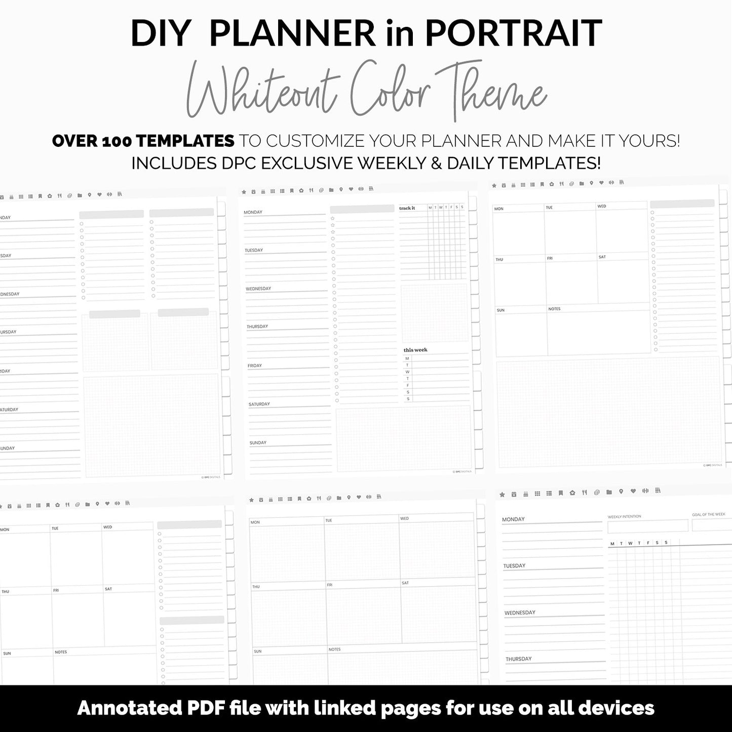 DIY Portrait Digital Planner | Whiteout Theme | Goodnotes, iPad & Android