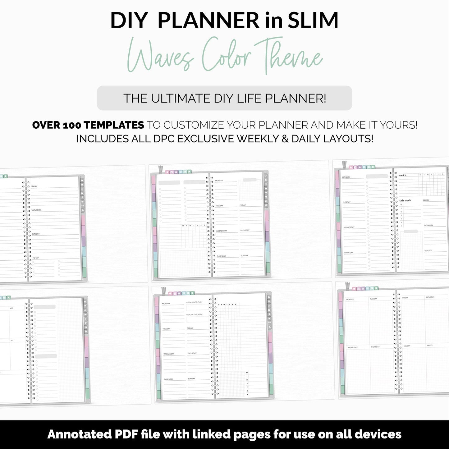 DIY Slim Digital Planner | Waves Theme | Goodnotes, iPad & Android | Notebook