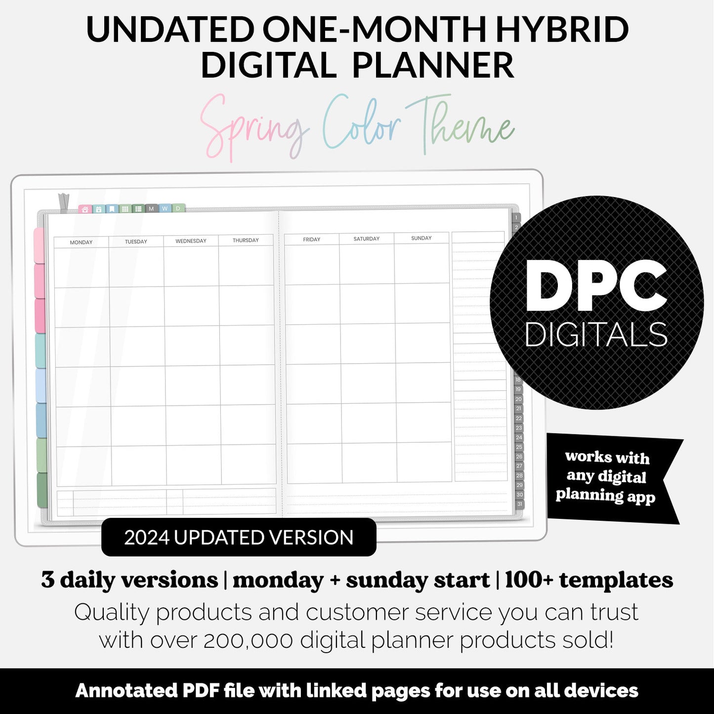 Undated Hybrid One Month Digital Planner | Spring Theme | GoodNotes, iPad & Android