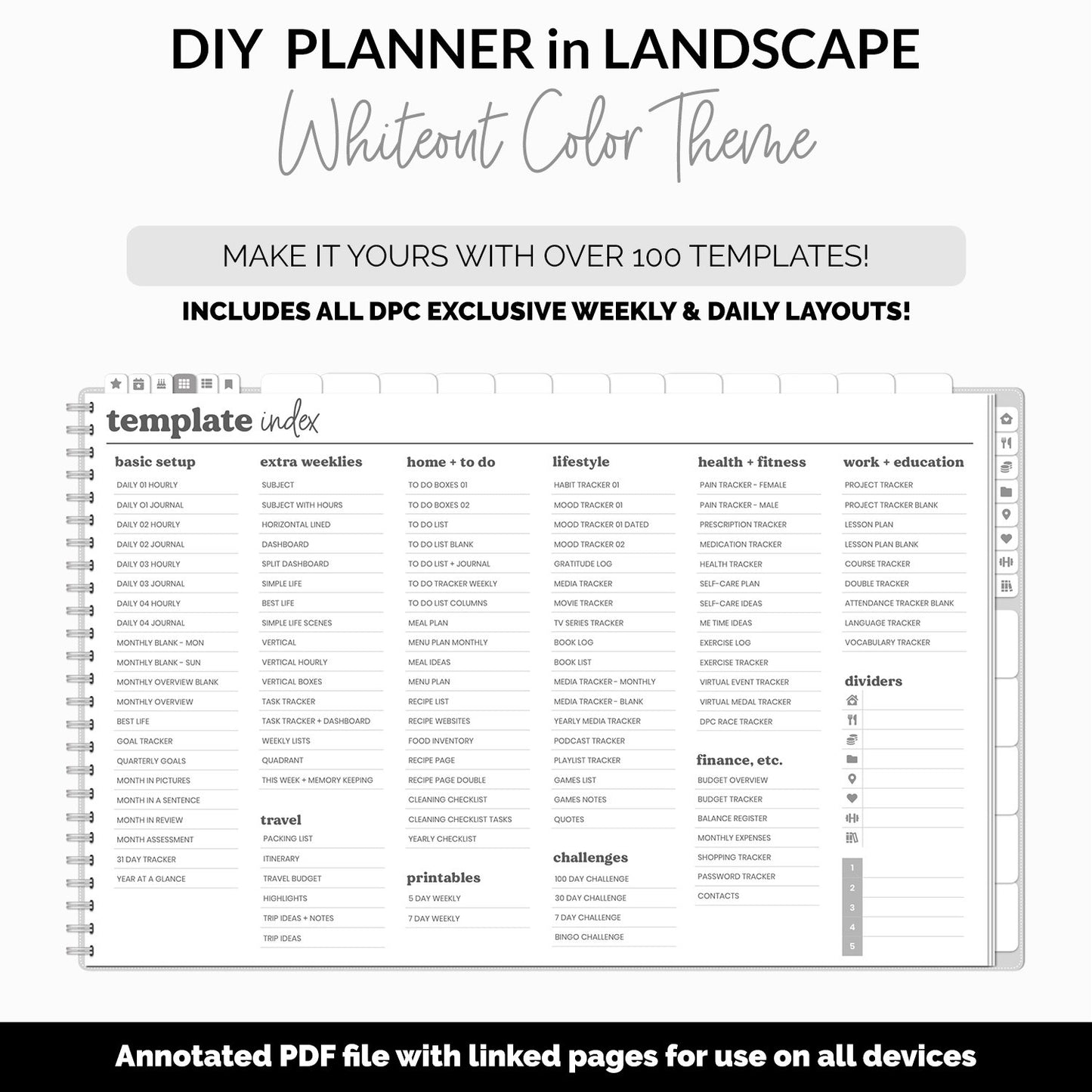 DIY Landscape Digital Planner | Whiteout Theme | Goodnotes, iPad & Android | Notebook