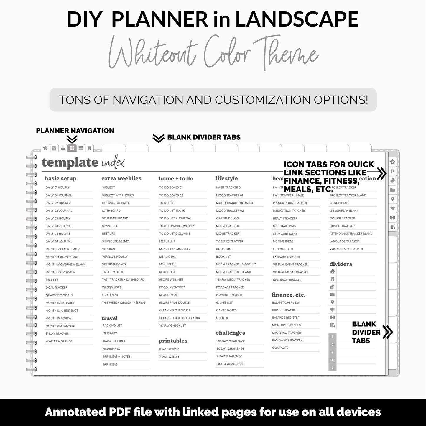 DIY Landscape Digital Planner | Whiteout Theme | Goodnotes, iPad & Android | Notebook