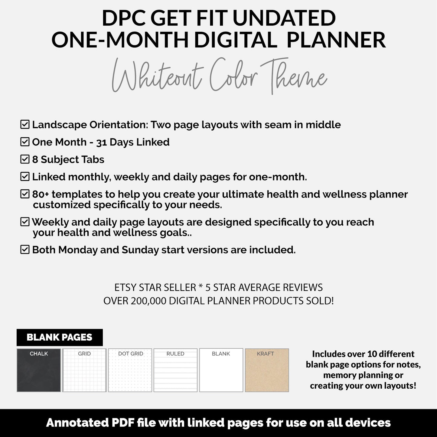 Get Fit One Month Digital Planner | Whiteout Theme | GoodNotes, iPad, Android | Workout, Fitness, Health, Wellness, Self-Care