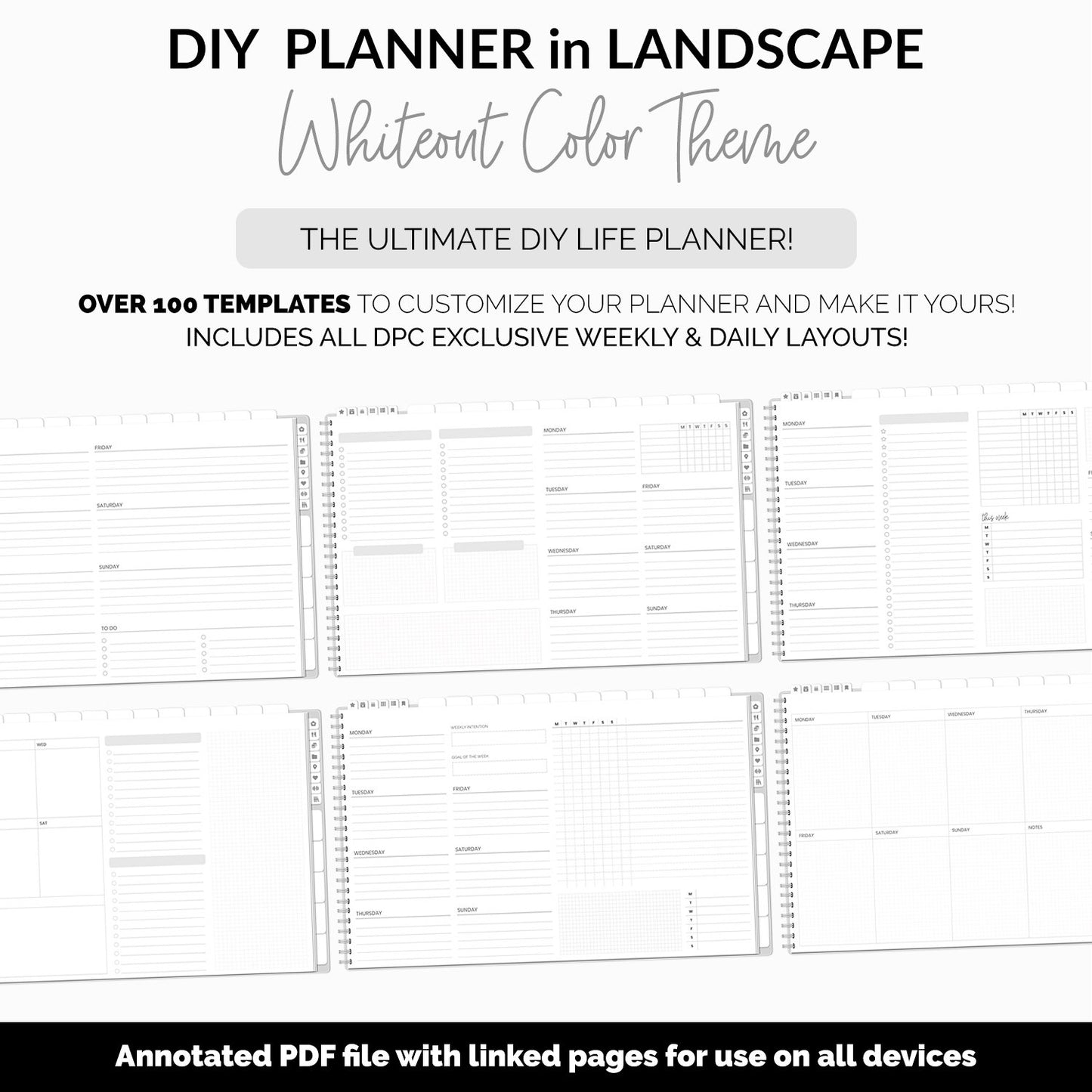 DIY Landscape Digital Planner | Whiteout Theme | Goodnotes, iPad & Android | Notebook