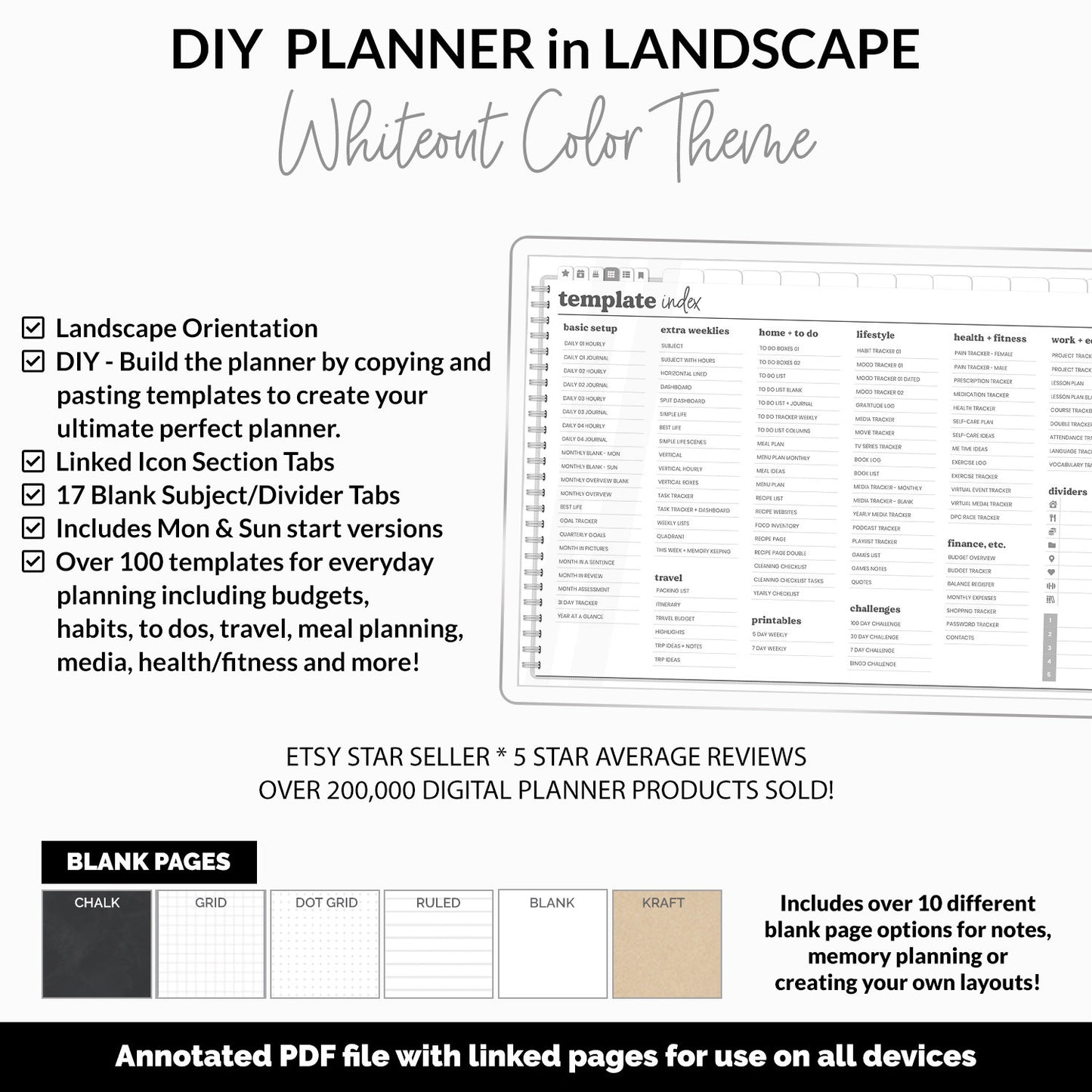 DIY Landscape Digital Planner | Whiteout Theme | Goodnotes, iPad & Android | Notebook