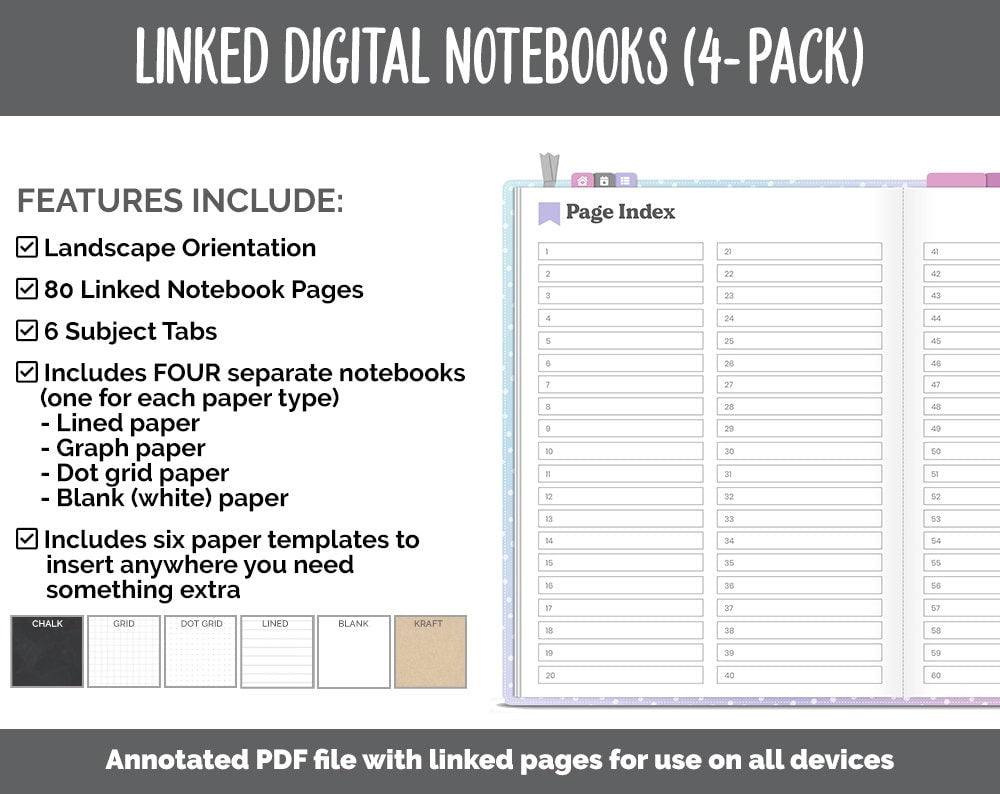 Linked Digital Notebooks 4- Pack | Dream Theme