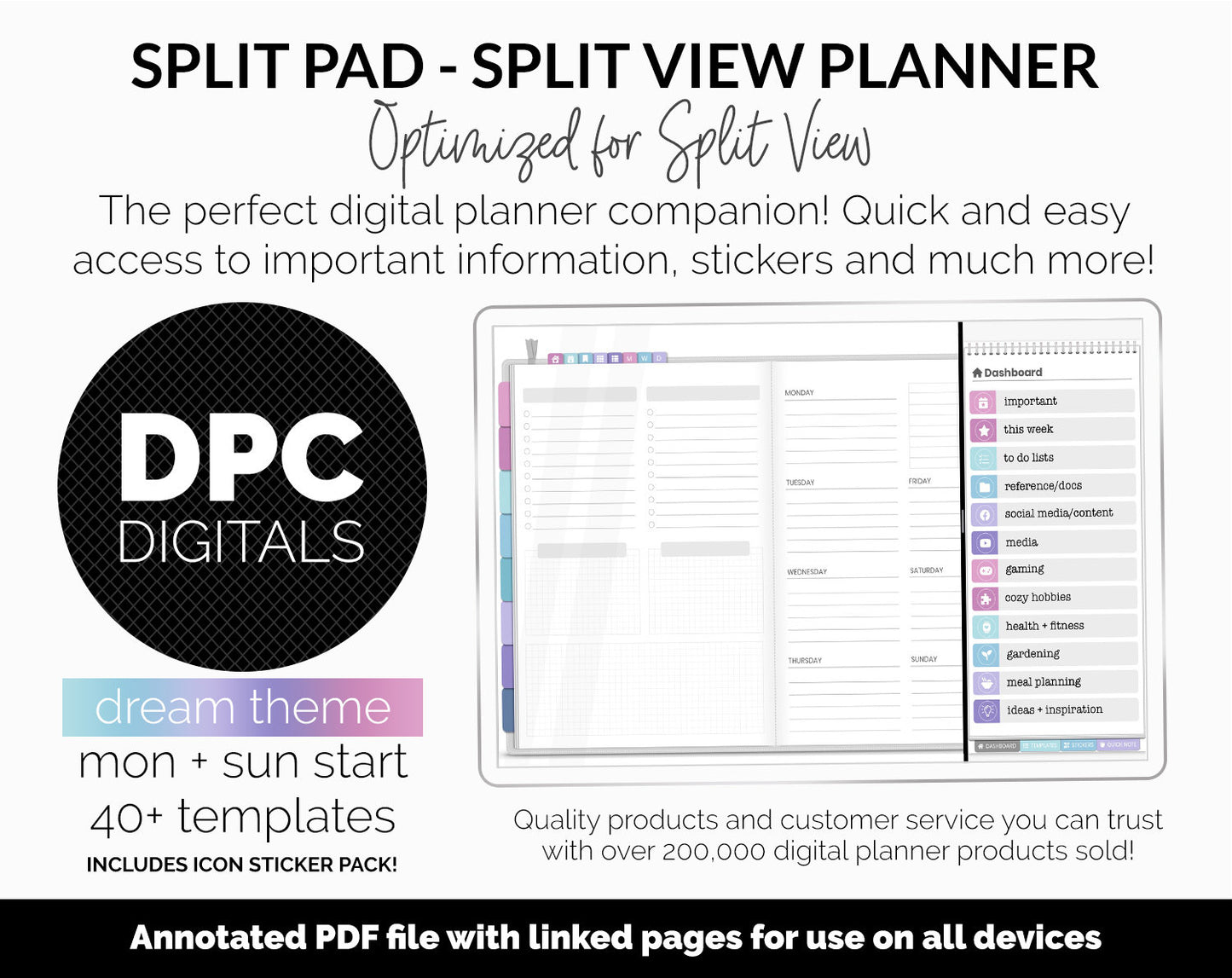 Split Pad | Split View Digital Planner | Dream Theme