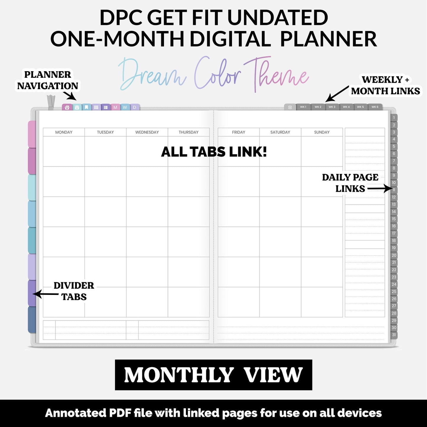 Get Fit One Month Digital Planner | Dream Theme
