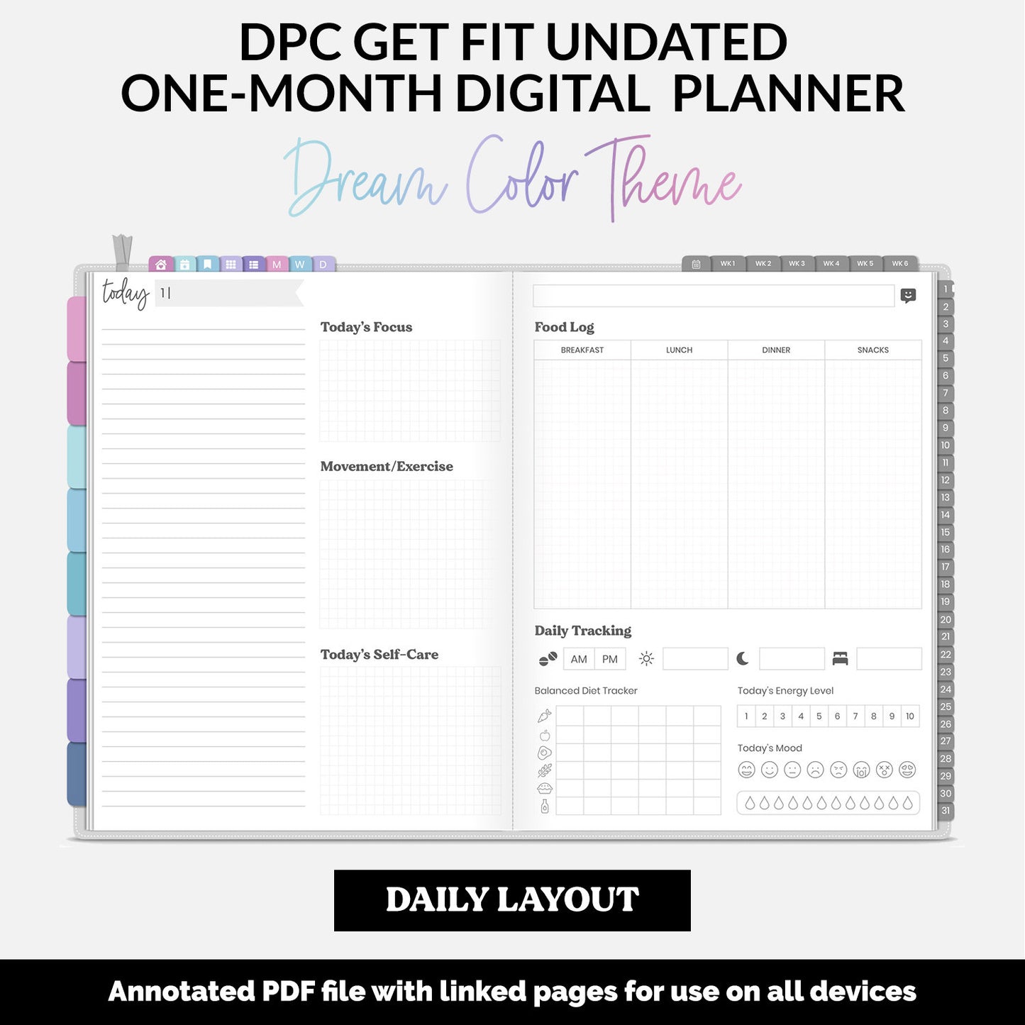 Get Fit One Month Digital Planner | Dream Theme