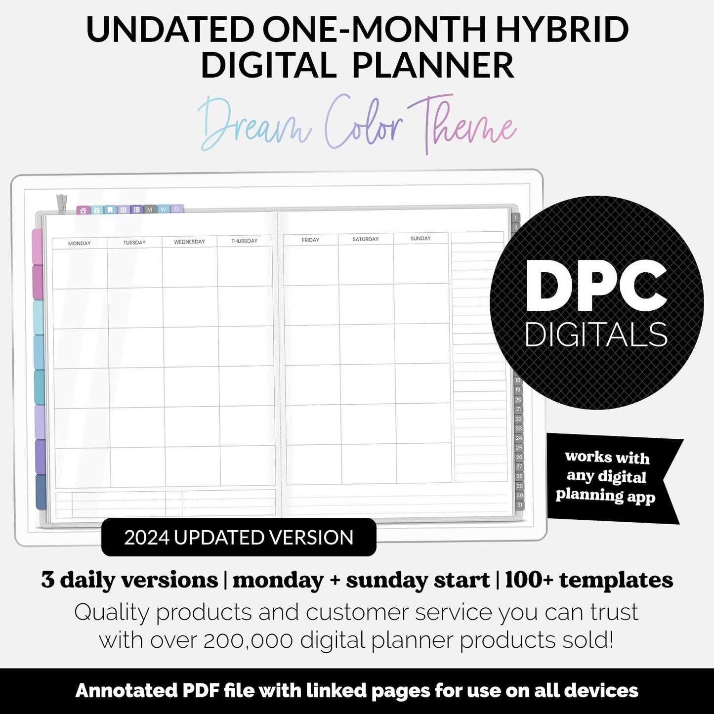 Undated Hybrid One Month Digital Planner | Dream Theme