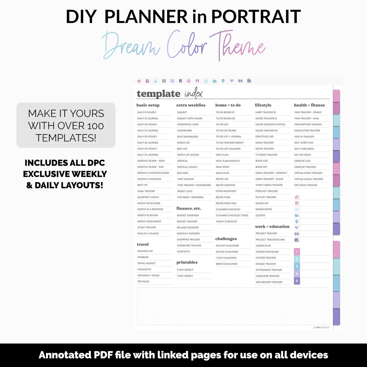 DIY Portrait Digital Planner | Dream Theme
