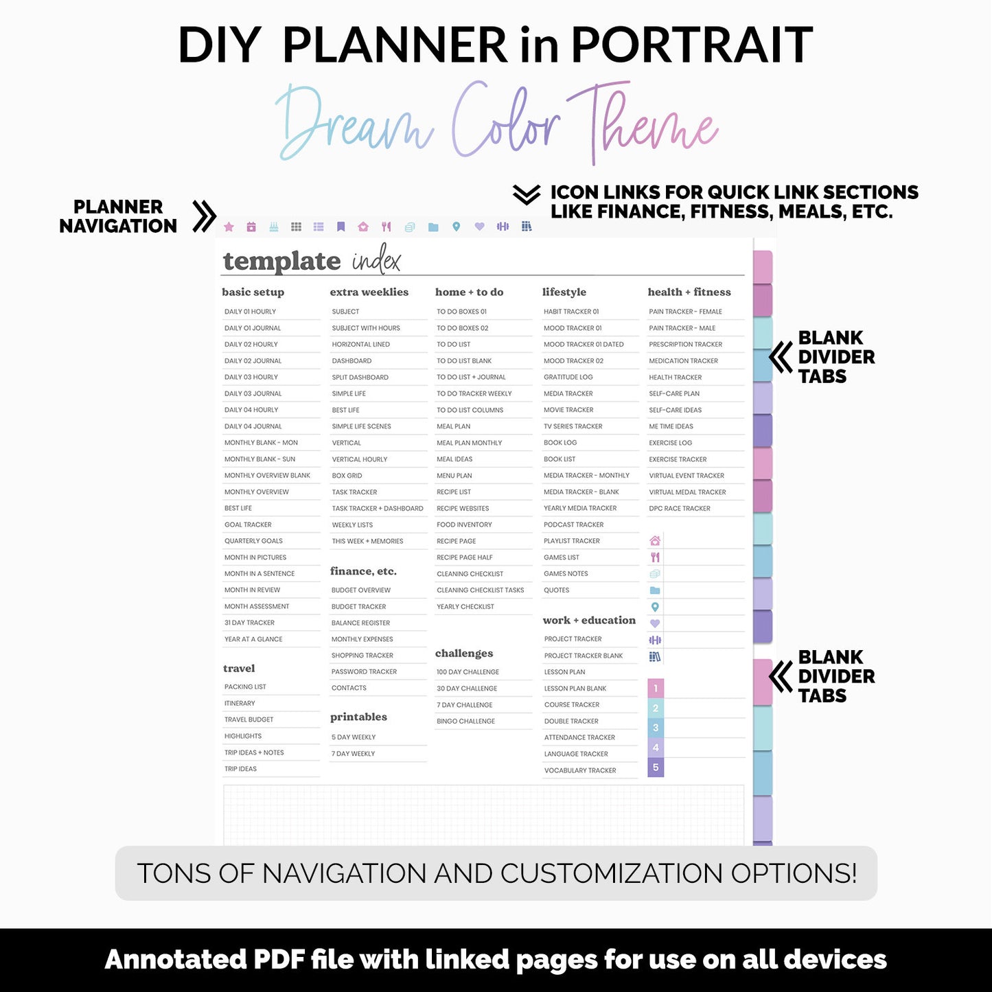 DIY Portrait Digital Planner | Dream Theme
