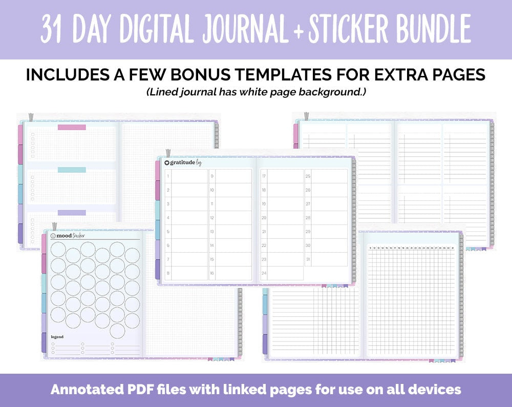 31 Day Digital Journal + Sticker Bundle | Dream Theme
